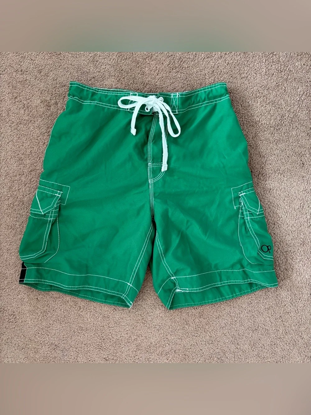 Vintage 90s OP Men's Green Board Shorts Swim Trunks 32/34 Mesh Lined Pockets
